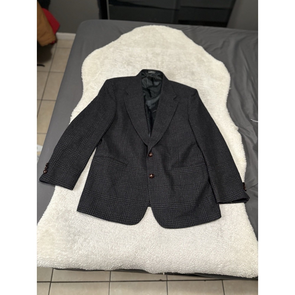Stanley Blacker Mens Charcoal Houndstooth‎ Plaid Wool Sport Blazer Jacket 44R